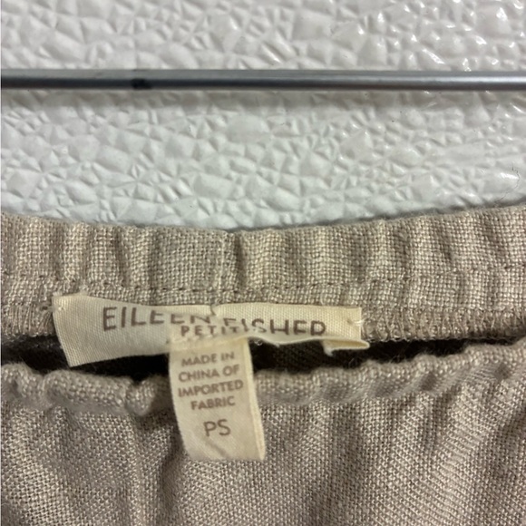 Eileen Fisher Tan Linen Pants PS elastic waist with side zipper - Picture 3 of 6